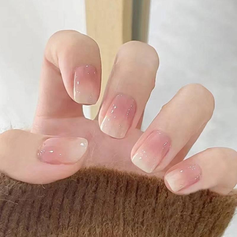 Natural pure wearable square short nail art piece gradient color pink smudge new product - Passion Pulse Adult