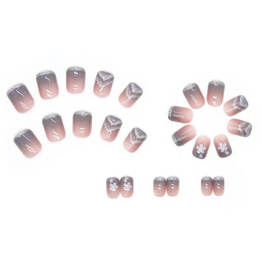 Short and thin new nail tips blue gradient smudged shiny fragments nail tips - Passion Pulse Adult