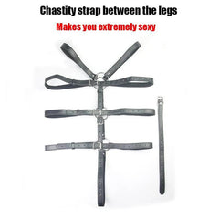 Adjustable Leather Bondage Restraint Harness with Handcuffs and Neck Collar - BDSM Back Restraint Chastity Harness for Couples Roleplay and Fetish Play - Passion Pulse Adult