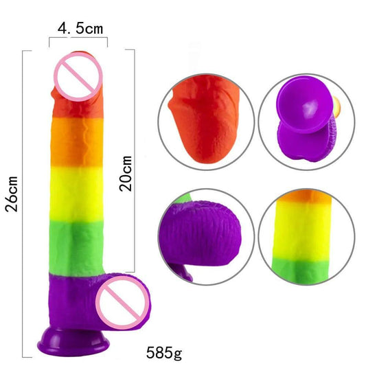 Simulation Dildo Rainbow Color Oversized Female Masturbator Vibrator Wearable Gun Machine Silicone Big Cock Adult Toys - Passion Pulse Adult
