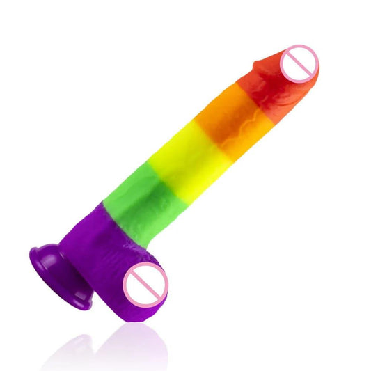 Simulation Dildo Rainbow Color Oversized Female Masturbator Vibrator Wearable Gun Machine Silicone Big Cock Adult Toys - Passion Pulse Adult