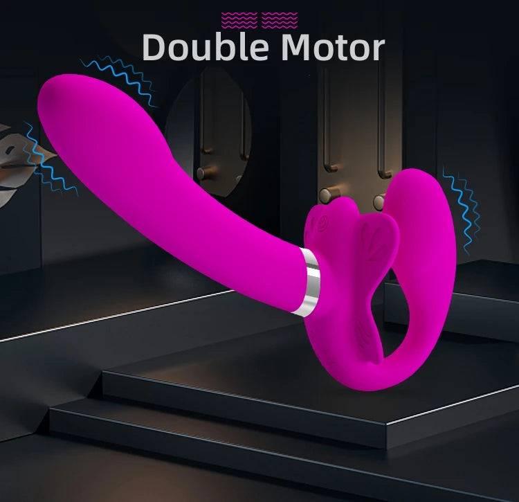 Pretty Love 12-Speed Strap-On Vibrator | Double Penetration Dildo for Lesbian Couples & Women - Passion Pulse Adult