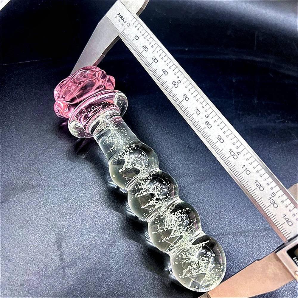Luminous Pink Rose Glass Anal Plug – Elegant Anal Toy for Women & Men - Passion Pulse Adult