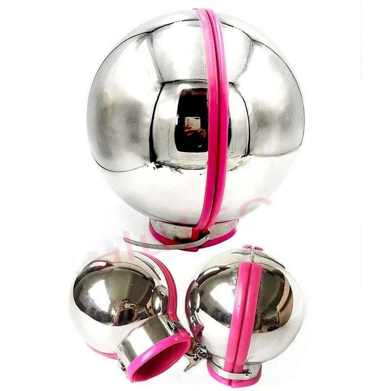 Stainless Steel Bondage Ball Helmet Restraint | Lockable Hood with Handcuffs & Chains | BDSM Slave Hood for Men & Women - Passion Pulse Adult