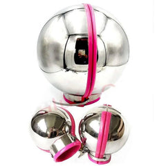 Stainless Steel Bondage Ball Helmet Restraint | Lockable Hood with Handcuffs & Chains | BDSM Slave Hood for Men & Women - Passion Pulse Adult