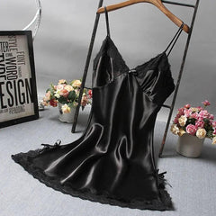Luxury Silk Satin Nightdress with Lace Patchwork - Sexy Camisole Sleepwear for Women - Passion Pulse Adult