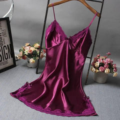 Luxury Silk Satin Nightdress with Lace Patchwork - Sexy Camisole Sleepwear for Women - Passion Pulse Adult