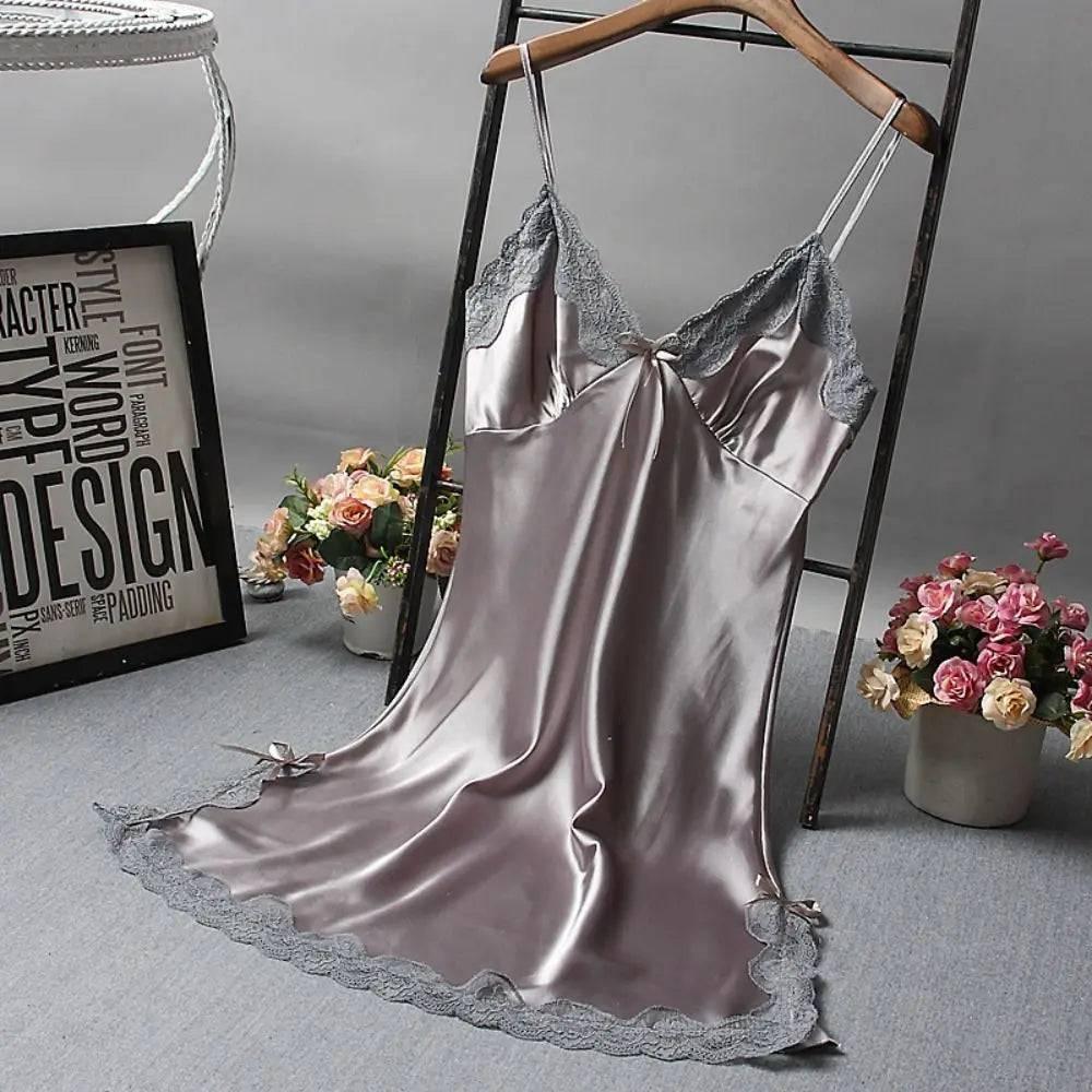 Luxury Silk Satin Nightdress with Lace Patchwork - Sexy Camisole Sleepwear for Women - Passion Pulse Adult