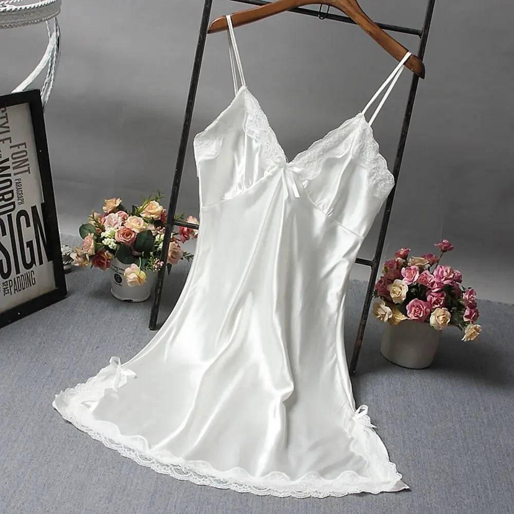 Luxury Silk Satin Nightdress with Lace Patchwork - Sexy Camisole Sleepwear for Women - Passion Pulse Adult
