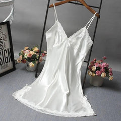 Luxury Silk Satin Nightdress with Lace Patchwork - Sexy Camisole Sleepwear for Women - Passion Pulse Adult