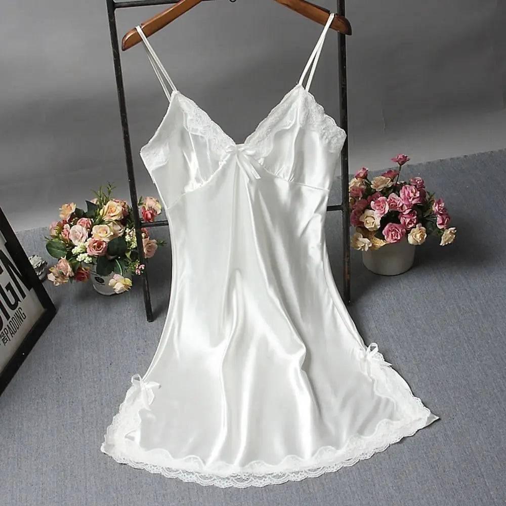 Luxury Silk Satin Nightdress with Lace Patchwork - Sexy Camisole Sleepwear for Women - Passion Pulse Adult