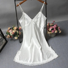 Luxury Silk Satin Nightdress with Lace Patchwork - Sexy Camisole Sleepwear for Women - Passion Pulse Adult