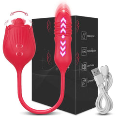 Rose Vibrator with Tongue Licking & Telescopic Dildo - Passion Pulse Adult