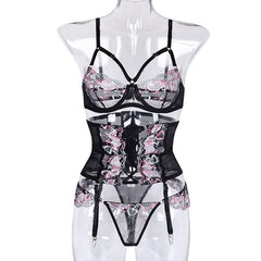Heart Embroidery Mesh Lingerie Set - Passion Pulse Adult