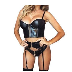 Black Leather Lingerie Set - Passion Pulse Adult