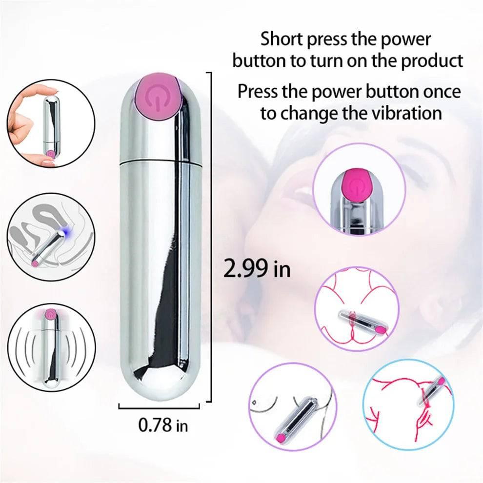 10-Speed Rechargeable Mini Bullet Vibrator – Clitoral, Anal & Vaginal Stimulator - Passion Pulse Adult