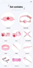 SM 11-Piece Set: Rope, Handcuffs, Nipple Clamps, Ball Gag - Passion Pulse Adult