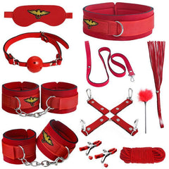 SM 11-Piece Set: Rope, Handcuffs, Nipple Clamps, Ball Gag - Passion Pulse Adult