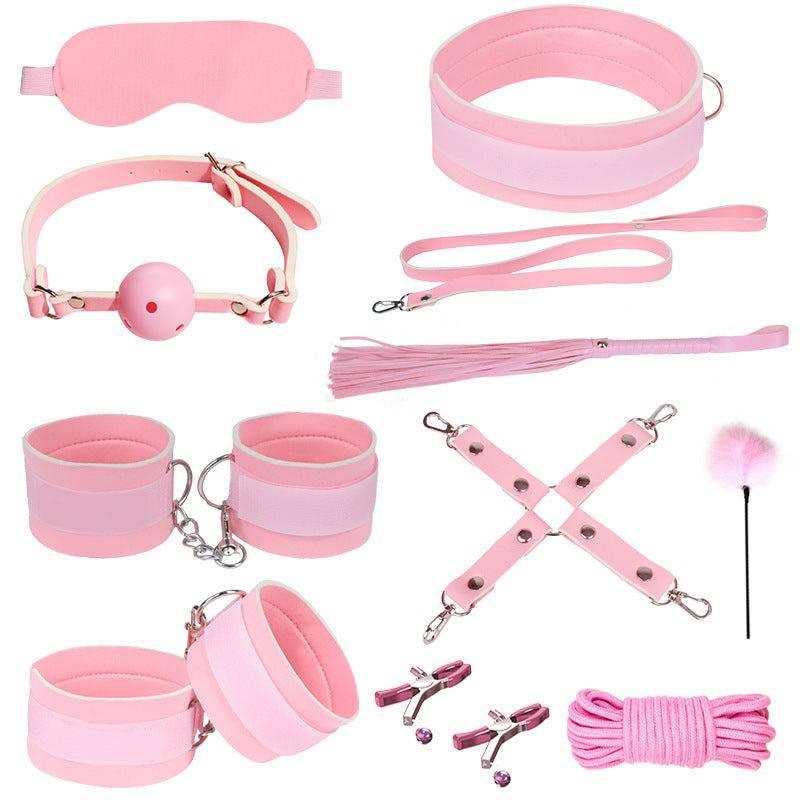 SM 11-Piece Set: Rope, Handcuffs, Nipple Clamps, Ball Gag - Passion Pulse Adult