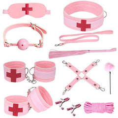 SM 11-Piece Set: Rope, Handcuffs, Nipple Clamps, Ball Gag - Passion Pulse Adult