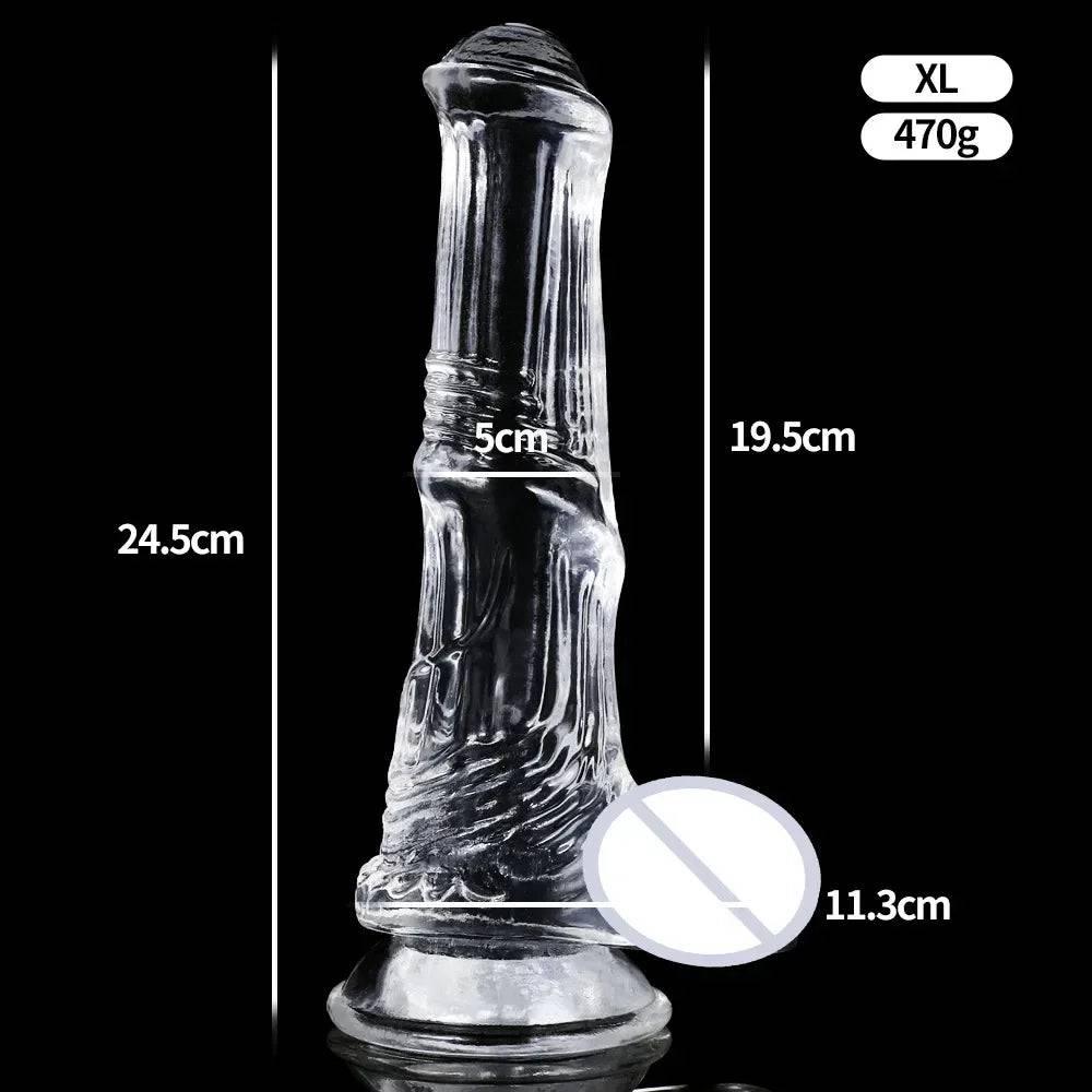 Huge Transparent Black Horse Dildo - Realistic TPE with Strong Suction Cup - Passion Pulse Adult