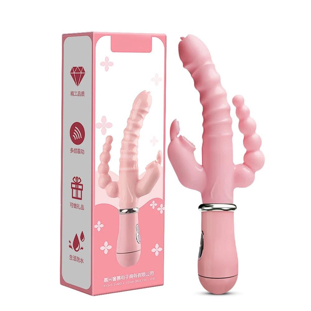 LicklIp 3-in-1 Rabbit Vibrator – Dildo with Tongue-Licking & Dual Rod Stimulation - Passion Pulse Adult