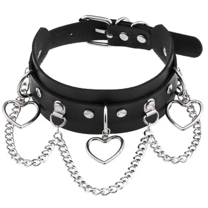 Harajuku Punk Rock Rivet Goth Choker | PU Leather Collar with Heart, Cross & Spikes | Hip Hop Bondage Jewelry for Women - Passion Pulse Adult