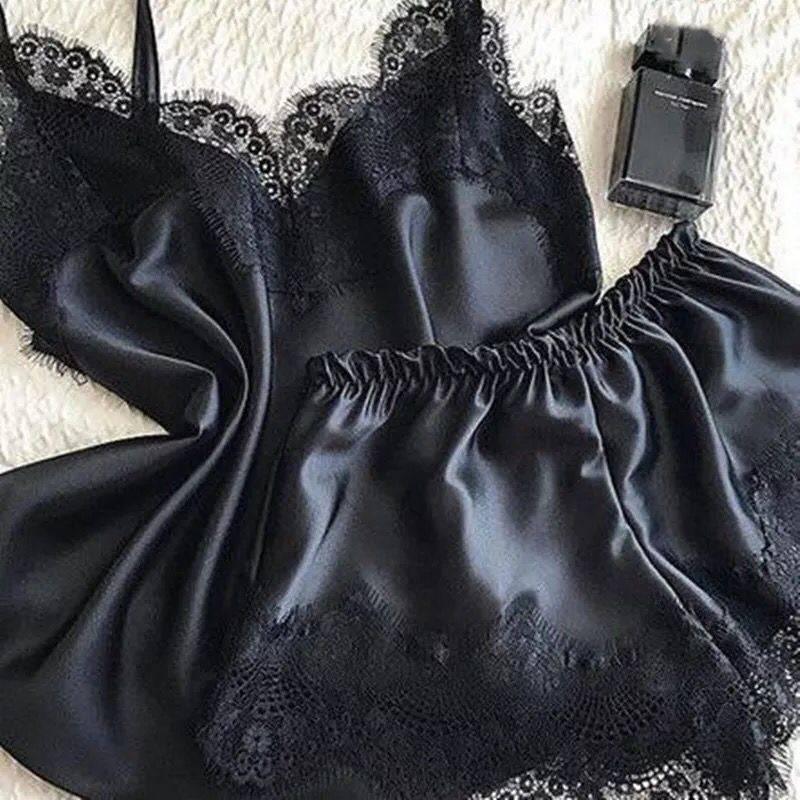 Sexy Temptation Nightgown Two Piece Set Lace Silk Home Clothes - Passion Pulse Adult