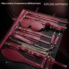 SM Discipline Set: Cuffs and Leather Whip - Passion Pulse Adult