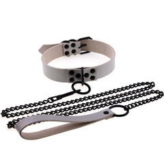 Adjustable BDSM Collar with Leash – Rivet Choker and Steel Chain Set for Couples Roleplay and Bondage Play