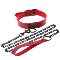 Adjustable BDSM Collar with Leash – Rivet Choker and Steel Chain Set for Couples Roleplay and Bondage Play
