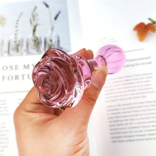 Pink Rose Glass Dildo - Elegant Flower-Shaped Pleasure Toy