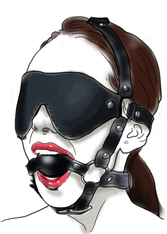 Leather Head Harness with Mouth Gag and Blindfold | BDSM Silicone Ball Gag Mask for Couples Roleplay & Bondage Games 18+