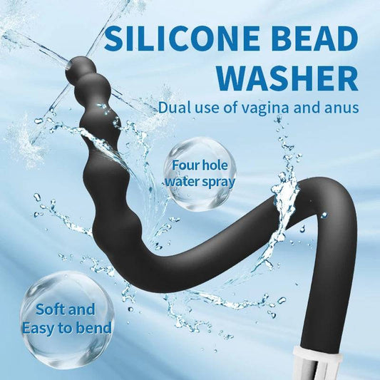 Silicone Bead Washer Douche and Enema Kit - Long 58cm Anal and Vaginal Cleaning Wand with Water Spray for Couples and Personal Hygiene