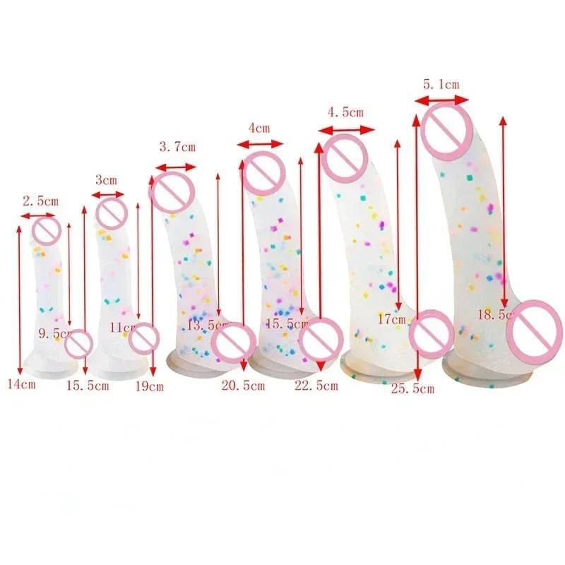 Confetti Clear Silicone Dildo – Realistic Design with Strong Suction Cup for Hands-Free Play