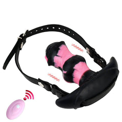 Adjustable Leather Mouth Gag with Vibrating Horse Dildo - 10 Modes Bondage Muzzle for Couples and BDSM Roleplay