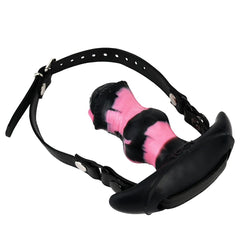 Adjustable Leather Mouth Gag with Vibrating Horse Dildo - 10 Modes Bondage Muzzle for Couples and BDSM Roleplay