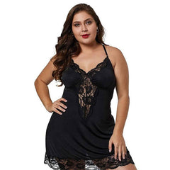 Plus-Size Lace Satin Nightdress with Spaghetti Straps - Sexy Sleepwear for Women