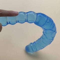 A Blue Transparent, Soft, and Elastic Dual-purpose Female Masturbator with U-shaped Double Dildo Soft Jelly for Same-sex Sex Toy