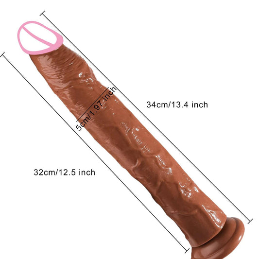 13-Inch Realistic Dildo with Strong Suction Cup - Black Jelly Adult Toy