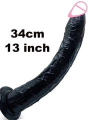 13-Inch Realistic Dildo with Strong Suction Cup - Black Jelly Adult Toy