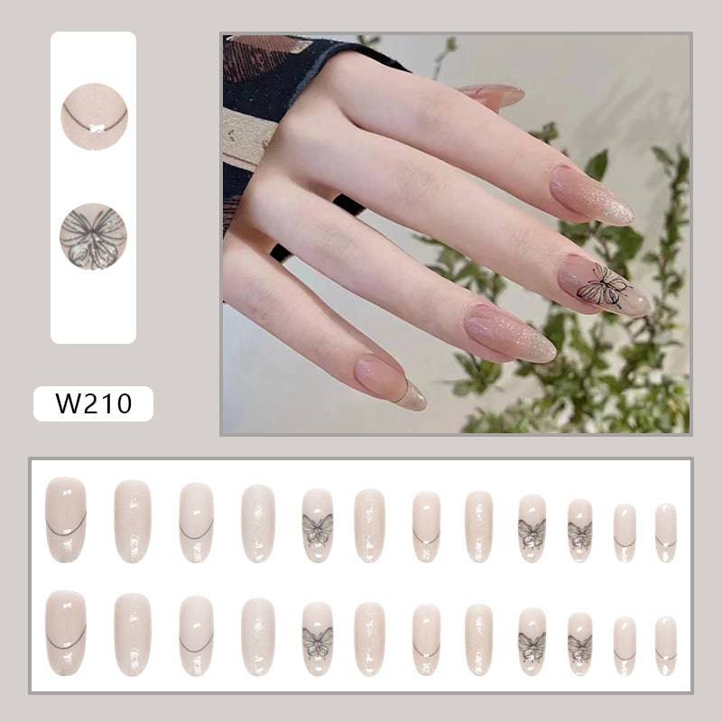 Butterfly Almond-Shaped Press-On Nails with Glitter & Floral Accents Butterfly - 24 Piece Fashion Set