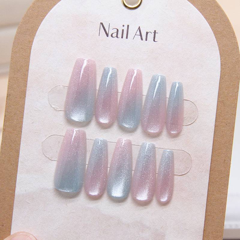 Cat eye gradient wearable nails removable nail pieces nail pieces nail art stickers code