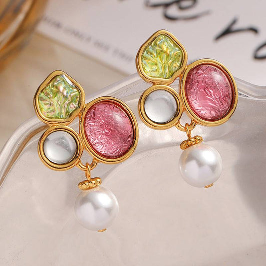 Colorful Glass Pearl Stud Earrings