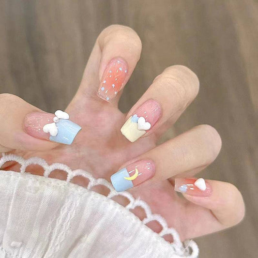 Cute nail art nail patch wearable and removable polka dot moon love butterfly French nail patch