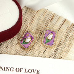 Oil Painting Style Tulip Earrings