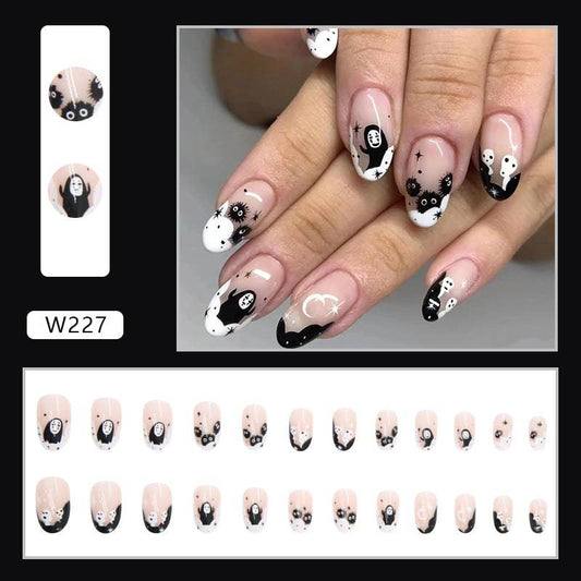 Phantom Fingertips: Hauntingly Chic Nail Art Wearing Press-On Nail Set