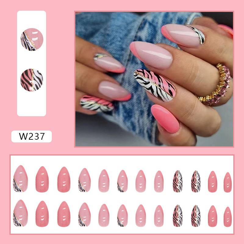 Pink Pizzazz Zebra Tips Press-On Nail Wearing