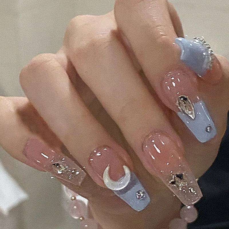 Sea Salt Macaron Color Clear Diamond Wearable Nails