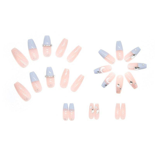 Sea Salt Macaron Color Clear Diamond Wearable Nails